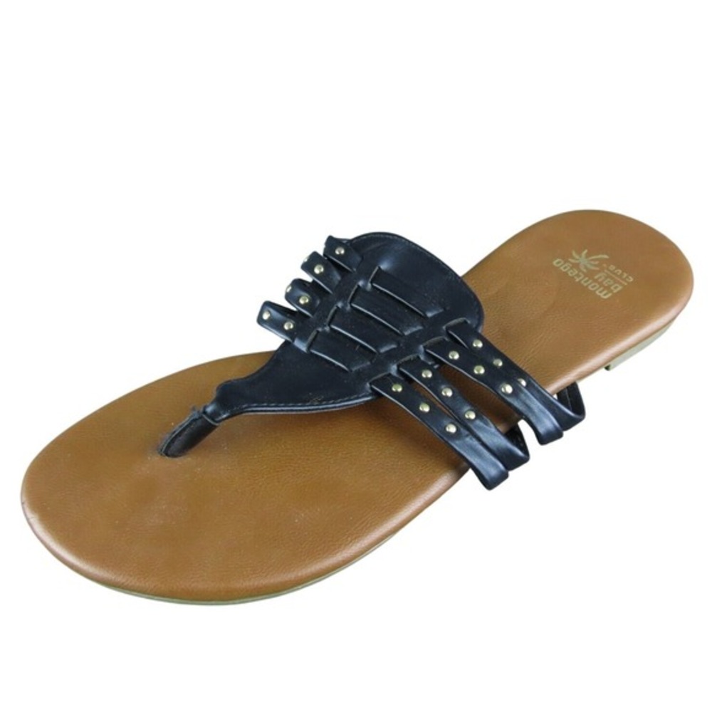 Montego Bay Club Women Flip Flop Sandal Shoes Size 7 Medium Black Synthetic